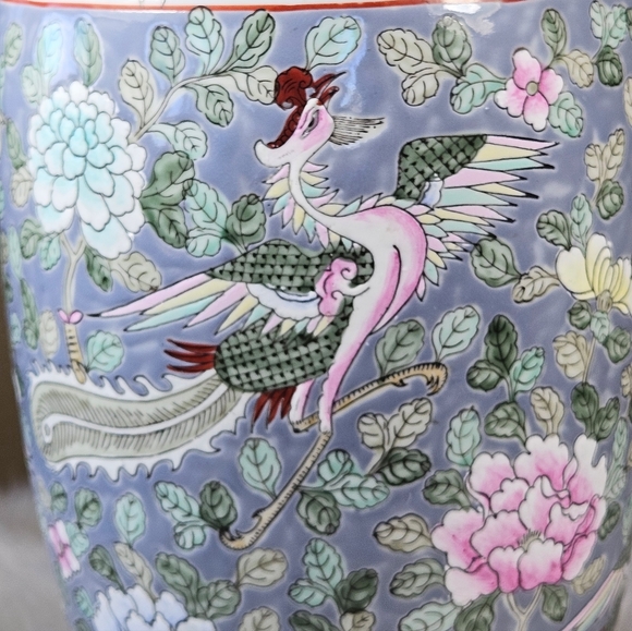 Vintage Rose Medallion Enamelware Vase Hong Kong Chinoiserie Large 14.5 in - Picture 5 of 10